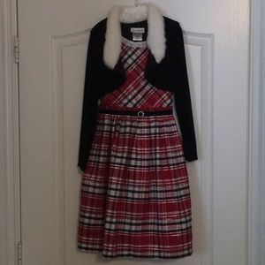 Plaid party dress with velvet bolero.